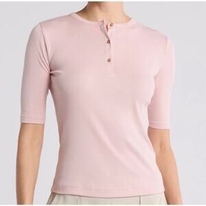 NWT Vince Pima Cotton Pink Henley Top Size Medium